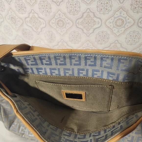 FENDI Zucchino Pattern Drawstring Handbag Purse Gray Canvas Leather - Picture 5 of 13